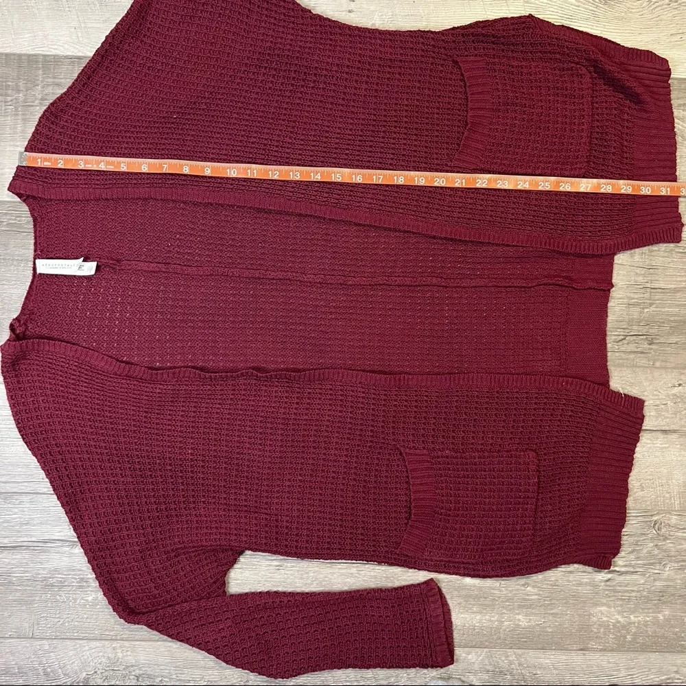 Aeropostale Oversized Open Front Burgundy Waffle Knit Cardigan Sweater | Size: M - Picture 10 of 12